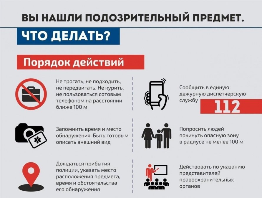 План действий при обнаружении подозрительного предмета