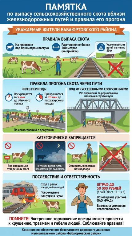 Памятка по выпасу сельскохозяйственного скота вблизи железнодорожных путей и правила его прогона